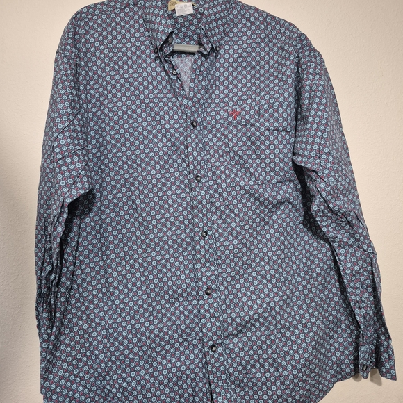 Wrangler Blue Casual Button Down Shirt with Geometric Pattern - Picture 1 of 4